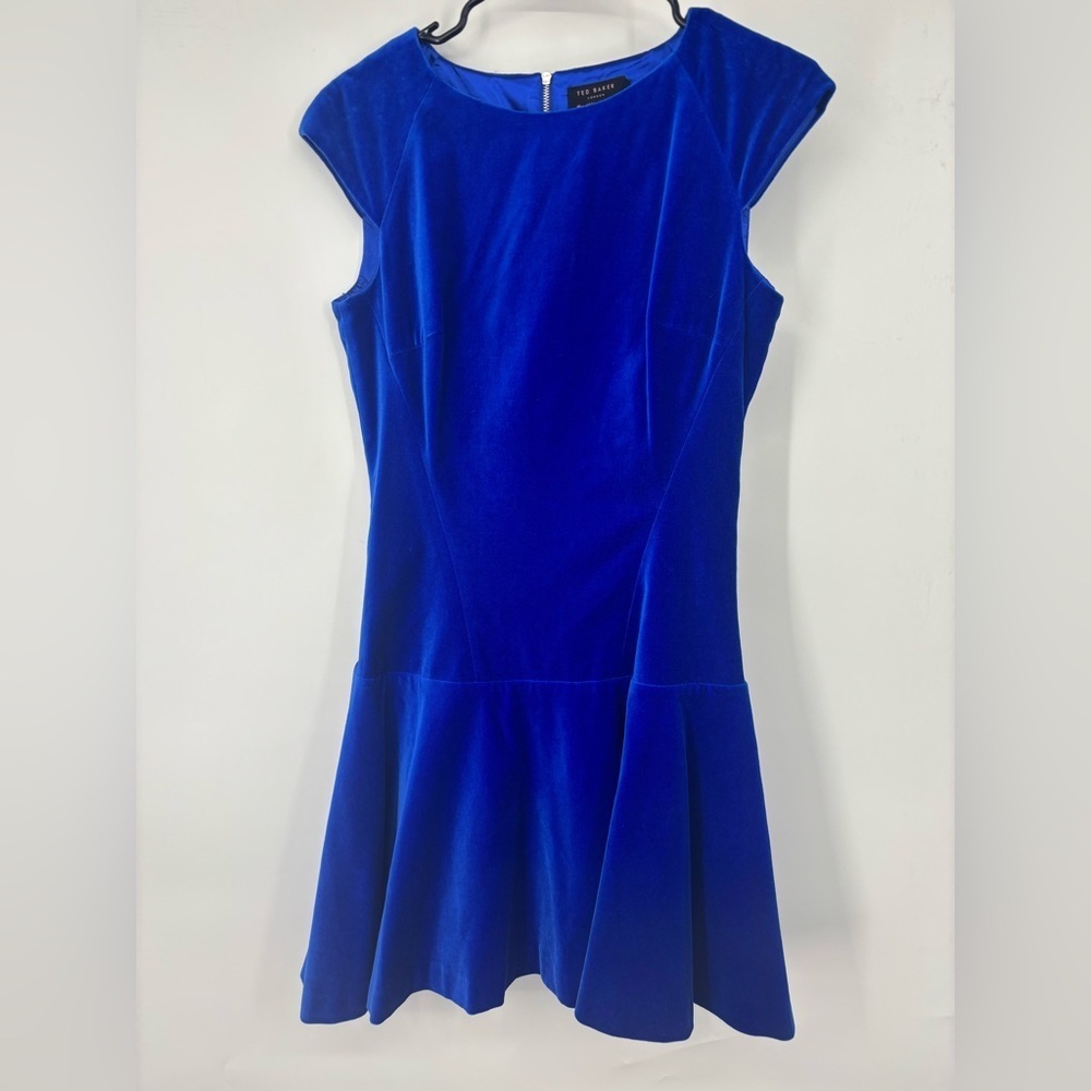 Ted Baker Blue Velvet Cap Sleeve Ruffle Mini‎ Dress 2